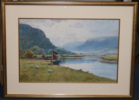 Warren Williams (1863-1918) Schooner on an estuary, 13.5 x 20.5in.
